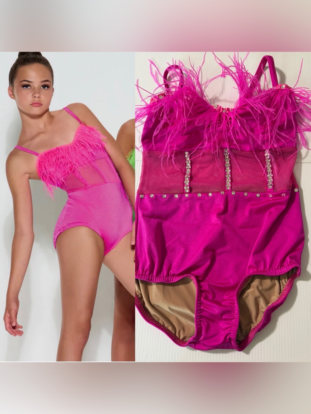 Kelle solo dance costume hot pink custom feather FASHION FLOCK 5402 LC child